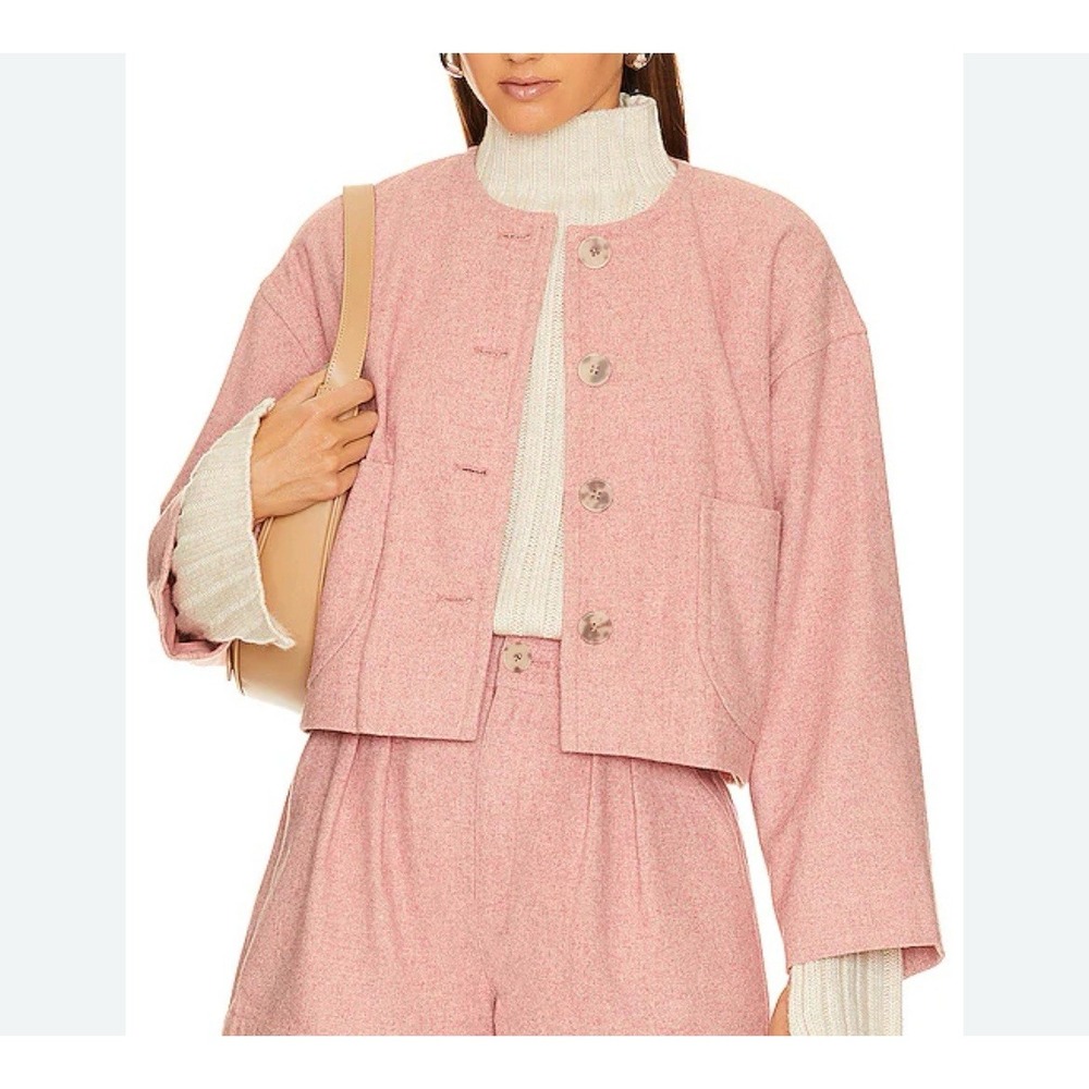 Joie Delia Oversized Button-Down‎ Jacket Pink Wool Blend with Button Closure S